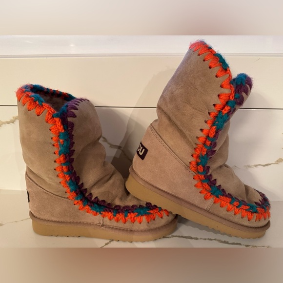 Free People MOU Eskimo Overstitching Shearling Boot Fur Lined Camel 37/6 NEW - Picture 2 of 9